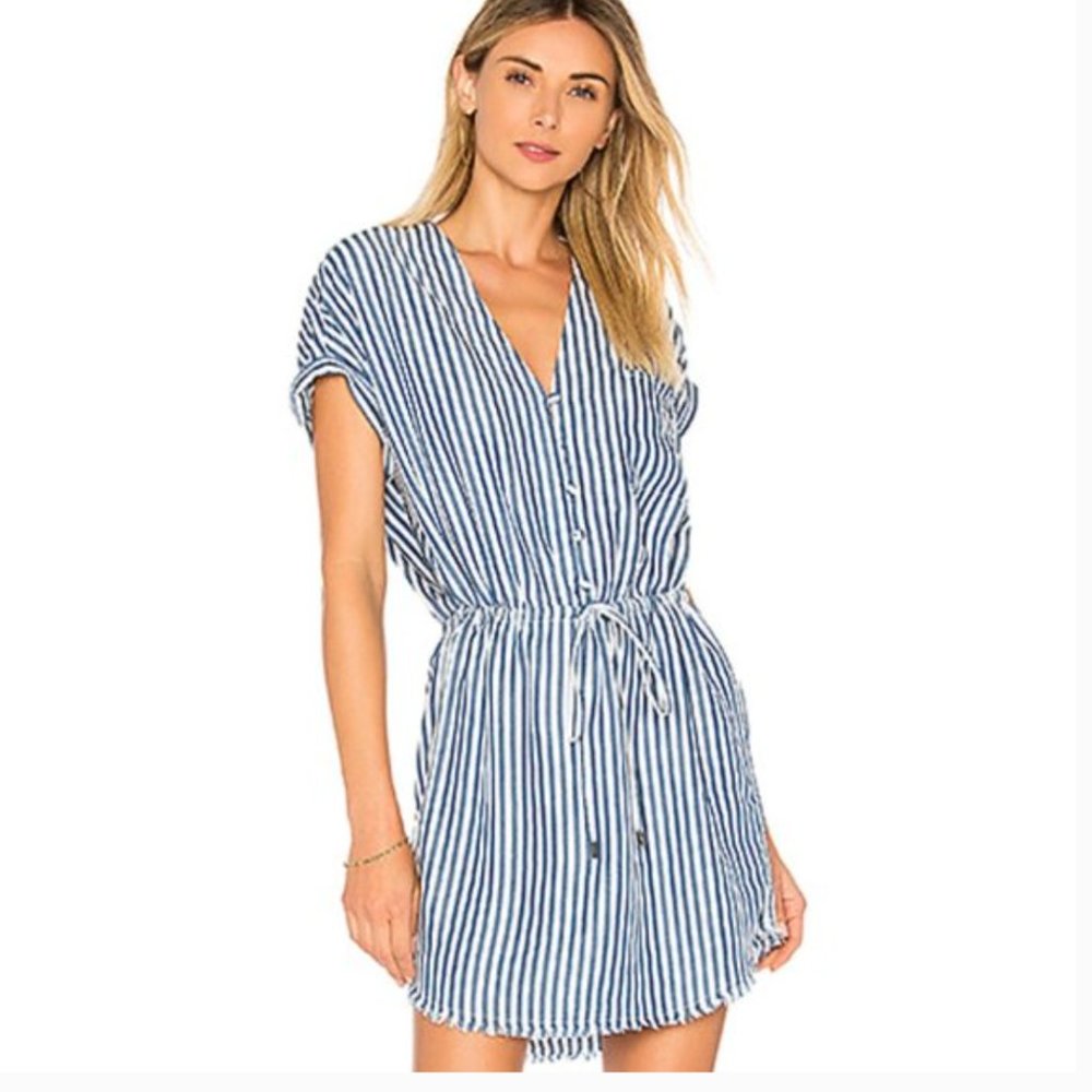 PAIGE BLUE WHITE STRIPE DRAWSTRING HAIDEE DRESS SIZE XS
